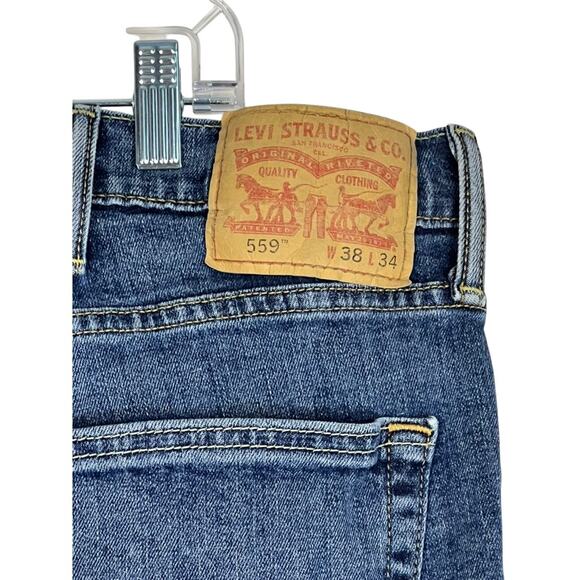 Mens Levi Strauss Blue Medium Wash Straight Leg 559 Jeans Pants Size W38 L34 - Picture 6 of 10